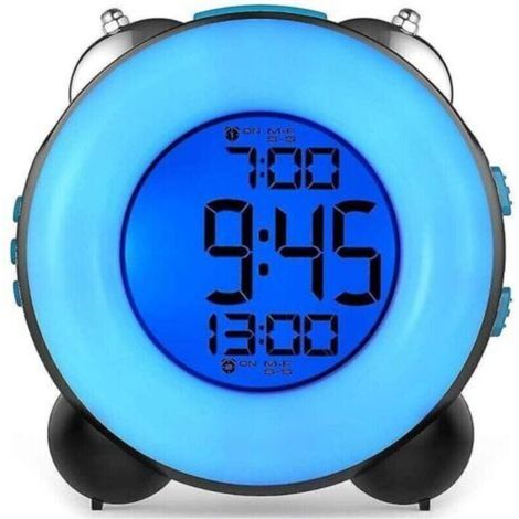 Réveil sonore pour gros dormeurs avec alarme optionnelle, double réglage d'alarme et fonction snooze (entièrement bleu) (1/4)