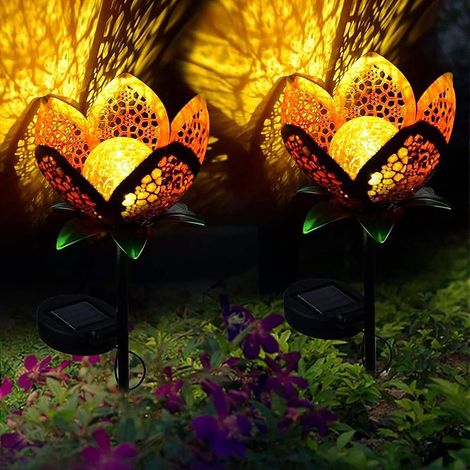 Lot de 2 lampes solaires décoratives - Éclairage extérieur - Étanche - Pour jardin, pelouse, chemin - Motif floral (2 pièces)