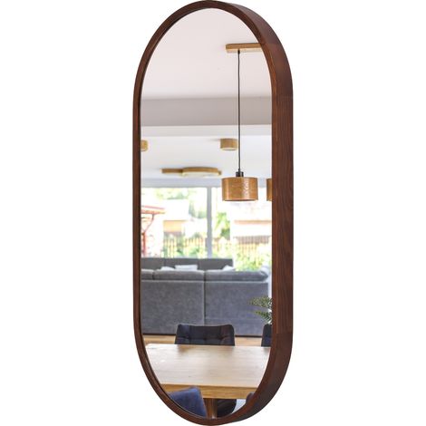 LEJA ovaler Badezimmer-Wandspiegel aus Holz, Walnuss, 80x38, stilvoll (1/5)