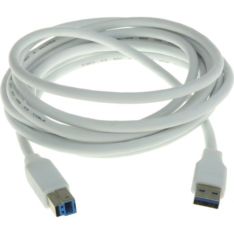 Câble USB RS PRO, USB B mâle vers USB A mâle, Blanc, 3m ( Prix pour 1 ) (1/2)