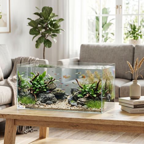Aquarium 51 L Aquarium en verre avec tapis protecteur pour crevettes et tortues transparentes