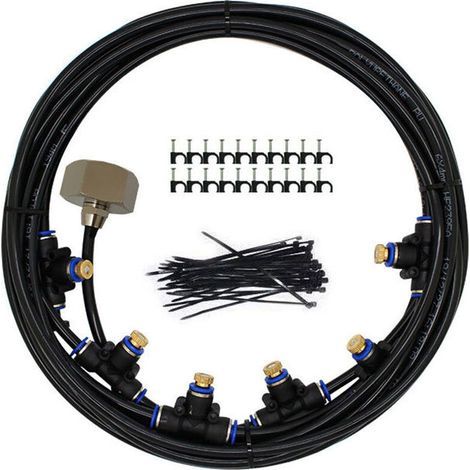 Brumisateur Exterieur, 9M Brumisateur Terrasse avec 11 Buse Brumisateur +2 Buses de Rechange+1Adaptateur (en Laiton, 3/4\ (1/5)