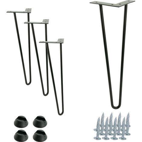 Set di 4 gambe per mobili a forcina, altezza 41 cm, 2 aste, nere con piedini in plastica (1/5)