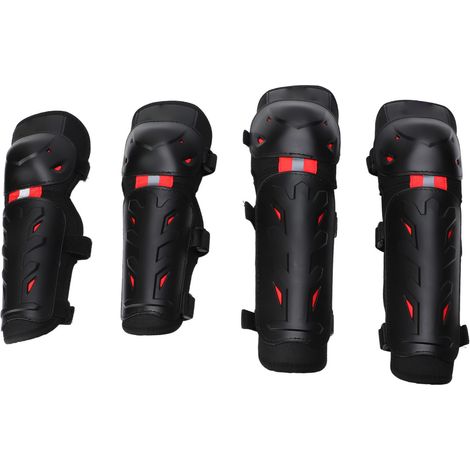 Ensemble de protection 4 pièces (genouillères et coudières) avec fonction phosphorescente - Idéal pour le cyclisme et le VTT - Rouge (1/5)