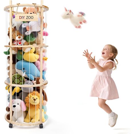 Rangement pour peluches, avec frein à 360°, roues équipées de freins à 360°, 130 x 48,2 x 30 cm, pour chambre d'enfant, salle de jeux, salon, etc. (rond) (1/5)