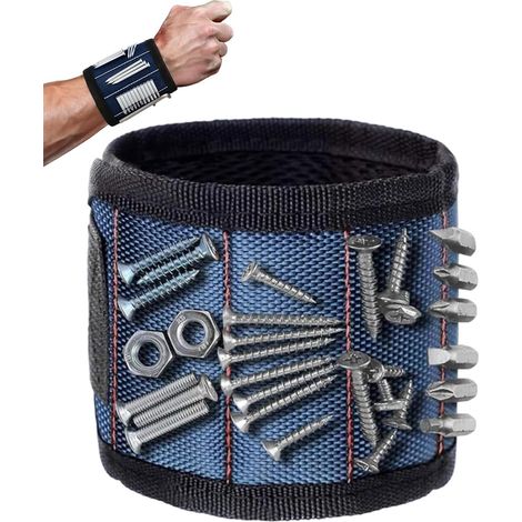 Bracelet porte-outils magnétique - 5 rangées de 10 aimants (bleu) (1/4)