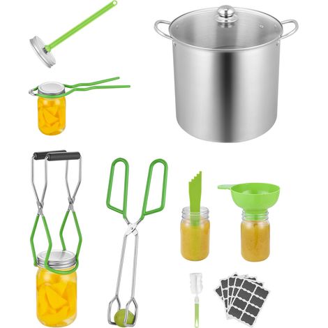 Mophorn 9-teiliges Einmachzubehör Starter-Kit mit praktischem Werkzeugset (Topf, Edelstahlregal, Glasdeckel, PP-Trichter, Zange, Schraubenschlüssel, magnetischer Deckelheber, Seifenblasenaufsatz) (1/5)