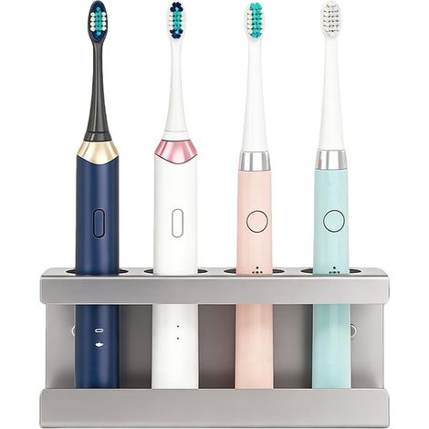 Toothbrush Holder Wall Mounted 4 Holes No Drilling 35mm Electric Toothbrush Holder with Diatomaceous Mud Base (Grey) (1/5)