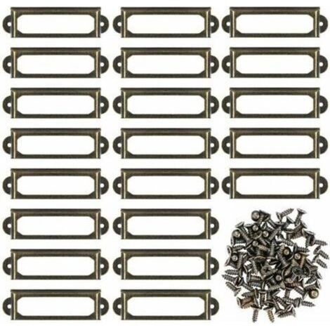 Portaetiquetas Metálicos para Muebles, Cajones, Armarios, Tarjetas, Placas de Nombre, Marcos con Tornillos para Escritorios, Estantes, Soportes, Bronce, 50 Unidades (60 x 17 mm) (1/5)