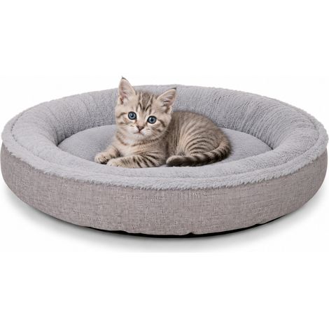 lionto Katzenbett, extra weiches Doughnut-Bett für Katzen, gemütlich, pflegeleicht & stilvoll, 55 cm Durchmesser, grau (1/5)