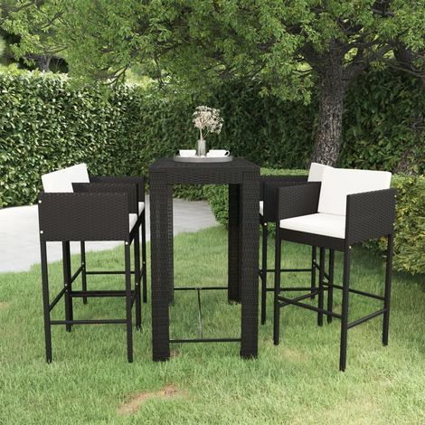 Set 1 Table de bar + 4 chaises de bar/Tabourets,Ensemble de bar de jardin et coussins Résine tressée Noir -BV45255 (1/5)