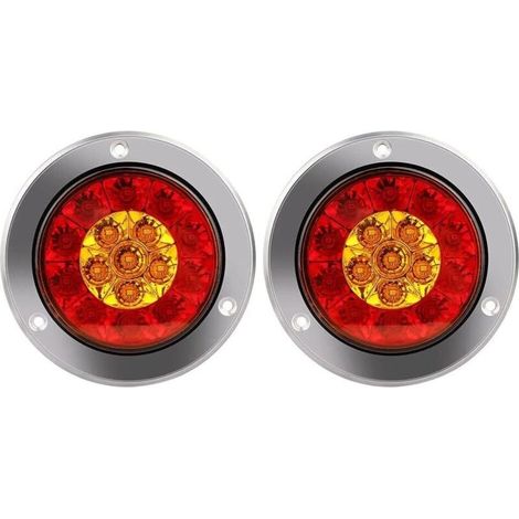 Rond LED Feu de Freinage Feu, 4x4"Rouge Ambre LED Feux Arrière Indicateur Lampe (1/4)