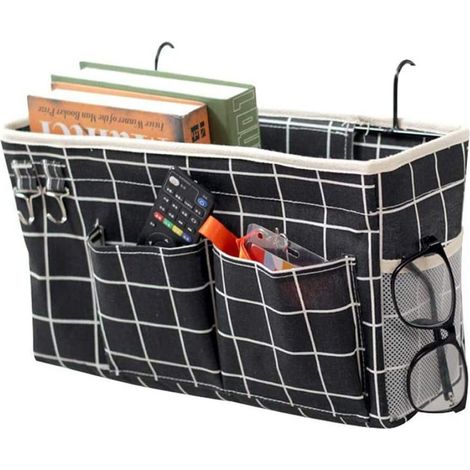 1 Sac de rangement suspendu, crochet fixation tête de lit, organisateur livres téléphones, compartiments multiples, chambre dortoir (1/5)