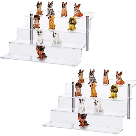 Présentoir Acrylique Transparent, Présentoir étagère Surélevée en 4 Niveaux pour Figurines, Cupcakes, Rouge à lèvres, Vernis à Ongles, Condiment - 30 x 27,5 x 16,5 cm (Grand - Lot de 2) (1/5)