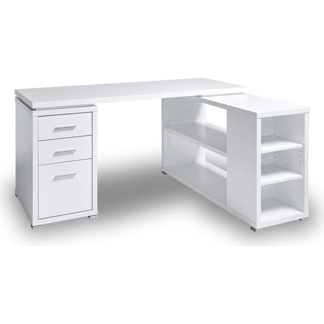 Jahnke CLB 355 E Bureau d'angle Blanc/Aluminium Les pièces en Bois de ce Produit sont en Panneaux de Bois E1 et avec Un revêtement Mat ou en résine de mélamine (1/5)