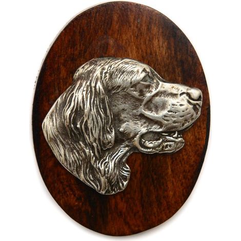 Broche pour exposition canine, représentant un setter anglais (Laverack), avec pince à bavoir, par Art-Dog. (1/4)