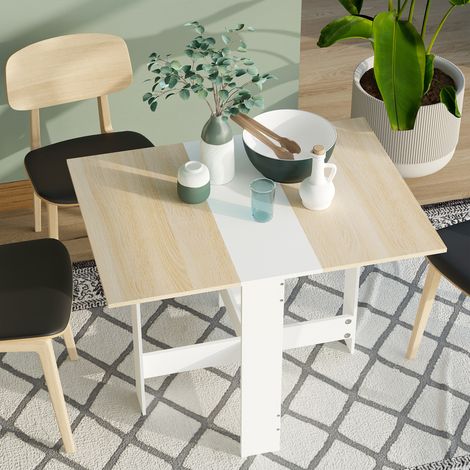 Table cuisine pliable 103x76x74 cm en bois bicolore chêne blanc, moderne, idéale pour petits espaces et design contemporain (1/5)