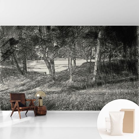 Papier peint intissé avec imprimé installation simple qualité excellente sans désordre - Colle incluse gratuite Paysage serein 416x254 cm (1/5)