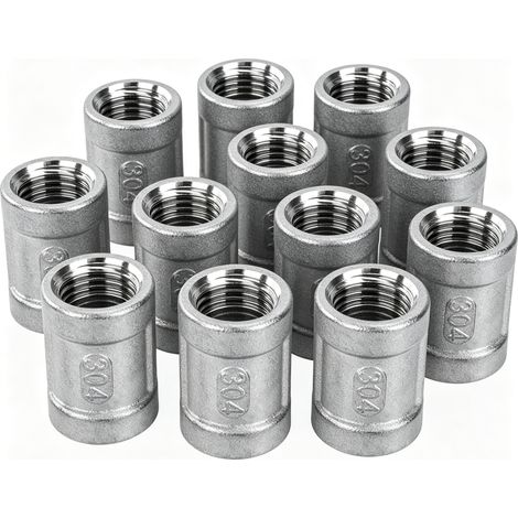 Sollbry Raccord de Tuyau en Acier Inoxydable, 12Pièces 1/4" Femelle à 1/4" Femelle Fileté Connecteur de Réduction Acier Inoxydable 304, Adaptateur de Raccord de Tuyau pour Eau, Air, Conversion (1/5)