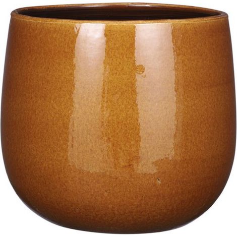 Pot de fleurs/plante - céramique - jaune ocre brillant/tacheté - D29/H25 cm (1/5)