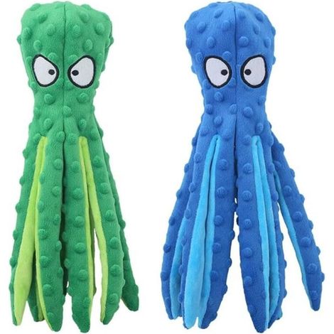 Squeaky Dog Toys, 2 Pack 32cm Indestructible Plush Interactive Dog Toy, Green, Blue (1/3)