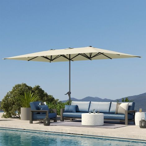 REDOM Sombrilla doble 451x264x264 cm, apertura con manivela, protección UV 50+, aluminio, poliéster blanco crema