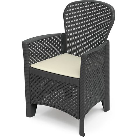 Progarden – Fauteuil de jardin anthracite en polypropylène imitation rotin – Résistant aux intempéries – Dimensions 60x58x89 cm (1/7)