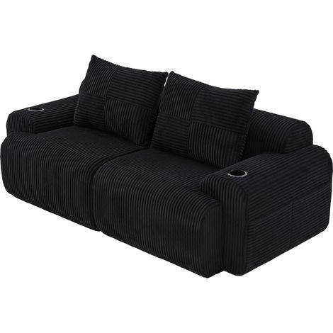 2-Sitzer modulare Cordsofa in Schwarz mit Getränkehalter und Seitentasche MODENUIT (1/5)