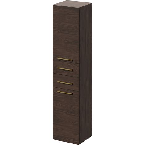 Napoli Brown Oak 350mm x 1600mm Wall Mounted Storage Unit - 350mm - Brushed Brass 160mm Handle