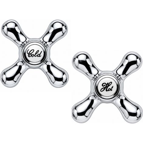 Schläfer 4503510  Kit Maniglia a Croce per Rubinetto 8x20 con Vitone Meccanico 1/2" (Ø20mm) e Cappuccio, Coppia Manopole Rubinetteria Caldo e Freddo Bagno e Cucina in Metallo, Cromo (1/5)