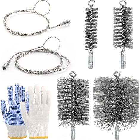 Lot de 7 brosses de cheminée (tailles 30/50/80/150 mm) avec deux fils (1 mètre et 2 mètres) et une paire de gants pour nettoyer les tuyaux de cheminée (1/4)