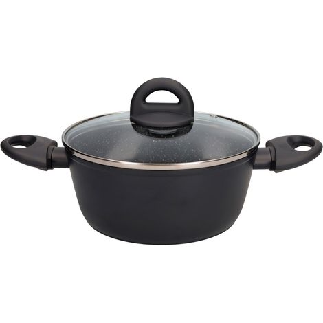 Marmite en aluminium forgé série  Salova  avec couvercle en verre, Ø20 cm, couleur noire