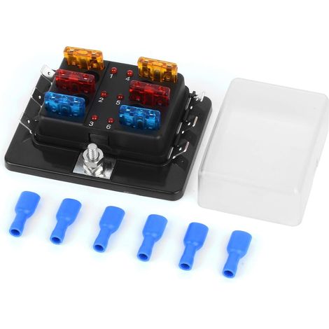 12V Car Fuse Box 6 Compartments with 6 Standard Fuses for Car Boat RV Truck with LED Display (1/5)