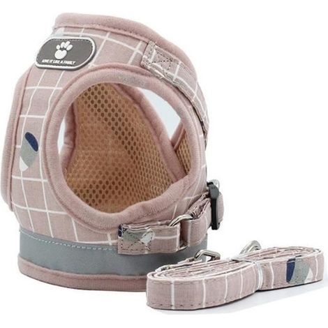 Reflektierendes Hundegeschirr mit Halsband für kleine Hunde und Katzen, Führleine, Mittel/Rosa (1/4)