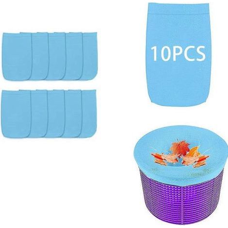 Lot de 10 sacs filtrants pour skimmer de piscine, adaptés aux piscines hors sol et enterrées. Ces sacs à mailles fines retiennent efficacement les débris et les feuilles. (1/5)