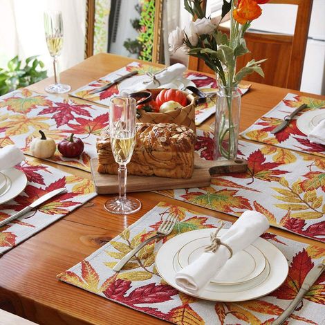 Tischläufer mit Herbstmotiv, festlicher Tischläufer fürs Esszimmer, Tischläufer mit Ahornblattmuster für Herbst und Thanksgiving-Dekoration (1/5)