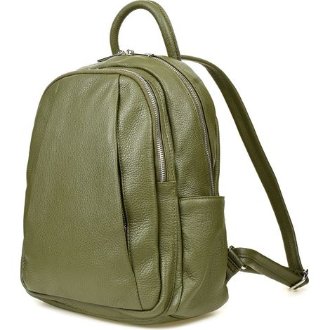 Mochila italiana de piel A4 para mujer con muchos bolsillos, color oliva C79 (1/5)
