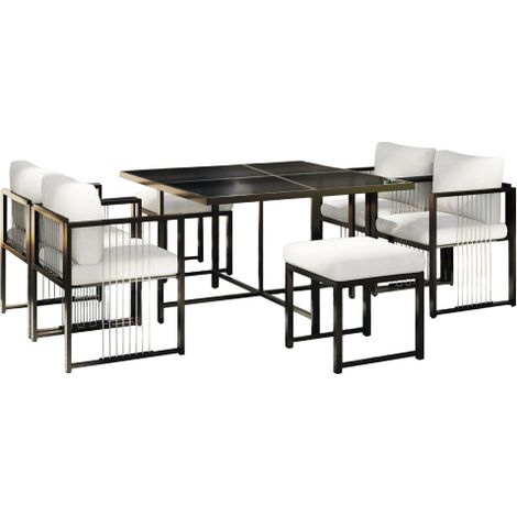 Salon de jardin 7 pièces table verre trempé et 6 chaises repas pour repas arrière-cour terrasse extérieur (1/5)