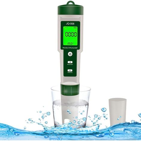 Digitales 10-in-1-Testgerät für pH-Wert, TDS, Salzgehalt, Leitfähigkeit, ORP, Dichte, spezifischen Widerstand, Wasserstoff und Temperatur mit hintergrundbeleuchtetem LCD-Bildschirm. (1/5)