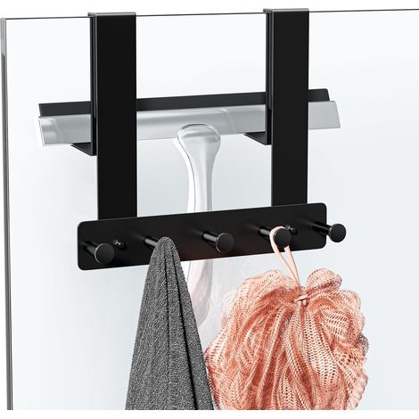 Porte Serviette Paroi de Douche Verre, Crochet Douche, Noir (1/5)