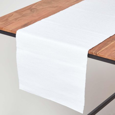 HOMESCAPES Cotton Plain White Table Runner