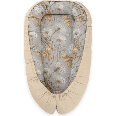 Capullo para bebé, doble cara, parque infantil, arrullo, Premium BOBONO - dientes de león, gris/beige