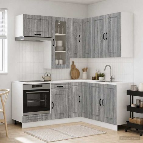Ensemble de meubles de cuisine 8 pièces en bois d’ingénierie gris Sonoma, 167.87kg - PANGIVO (1/5)