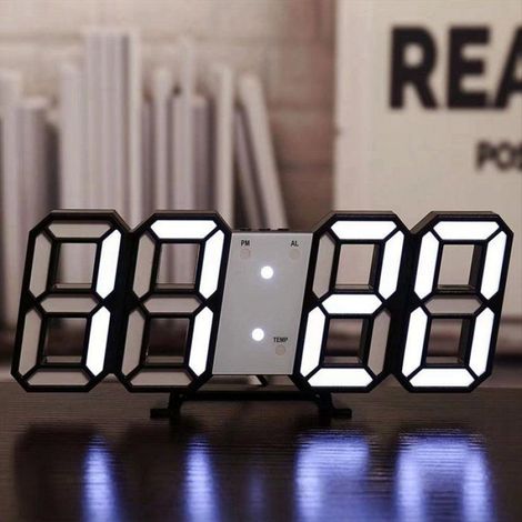 Horloge Numérique LED - Affichage 3D Heure Température Calendrier Réveil - Veilleuse avec Capteur de Luminosité - Alimentation USB - Rose - 1 Pièce (1/5)