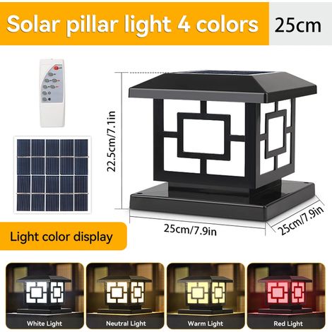 (1 lampe solaire LED extérieure pilier de 25 cm, motif noir) étanche, décoration paysagère rétro pour maison, jardin, parking et couloir, lumière solaire LED (1/5)