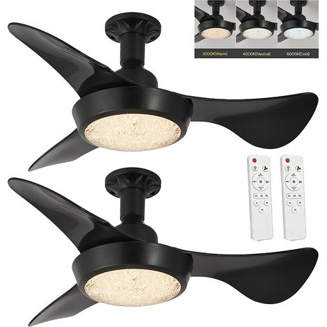 2PCS Ventilateur de plafond LED avec télécommande, 3 vitesses de ventilation, 3000K à 6500K, minuterie, 63cm (noir) (1/5)