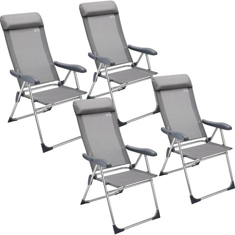 Casaria Gartenstuhl 4er Set Hochlehner 6-fach Verstellbar Alu Klappbar mit hoher Armlehne Kopflehne Liegefunktion Faltbar Camping Campingstuhl Klappstuhl Grau (1/7)