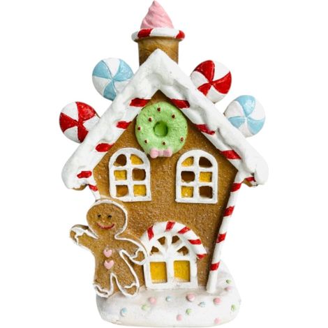 Dekofigur Pfefferkuchenhaus mit Beleuchtung 20 x 13,5 x 9 cm bunt Weihnachtscharaktere