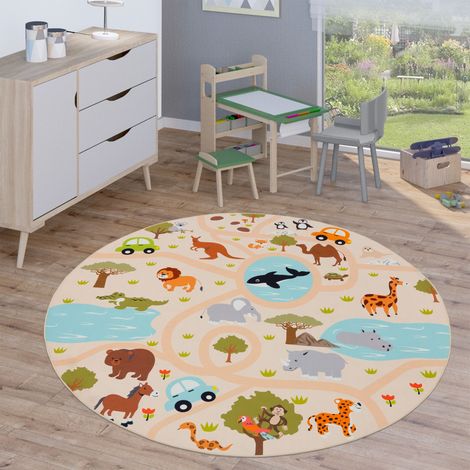 Paco Home Tappeto Bambini Rotondo Cameretta Tappeto Da Gioco Tappeto Stradale Moderno Ø 200 cm tondo, Multicolore 2