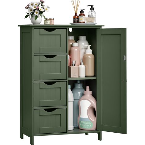 Meuble de Salle de Bain, Armoire de Rangement avec 4 Tiroirs et 1 Porte, 55 x 30 x 82,2 cm, Vert (1/5)